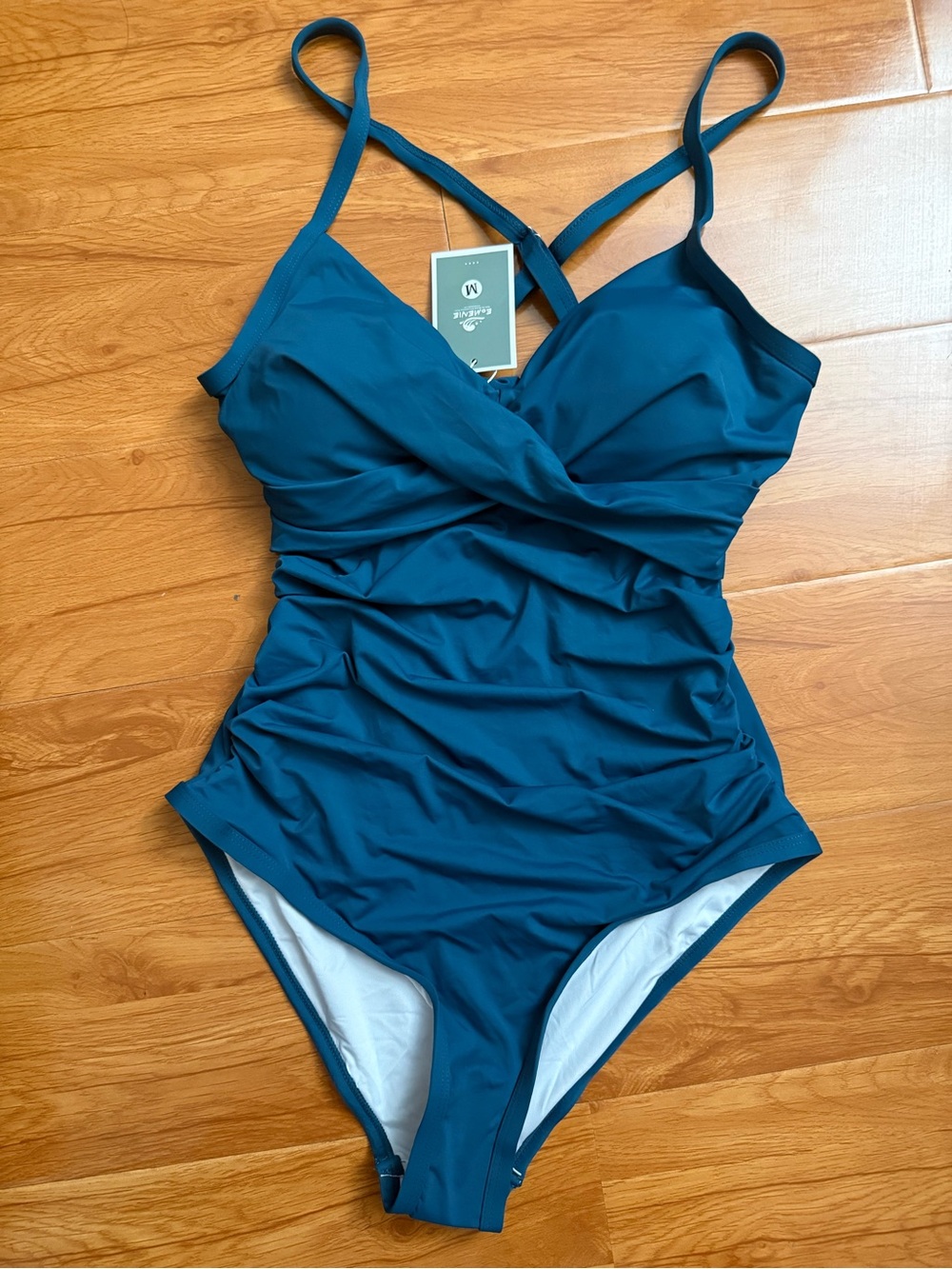 NewTeal Ruched One-Piece Swimsuit with Crisscross Straps Medium